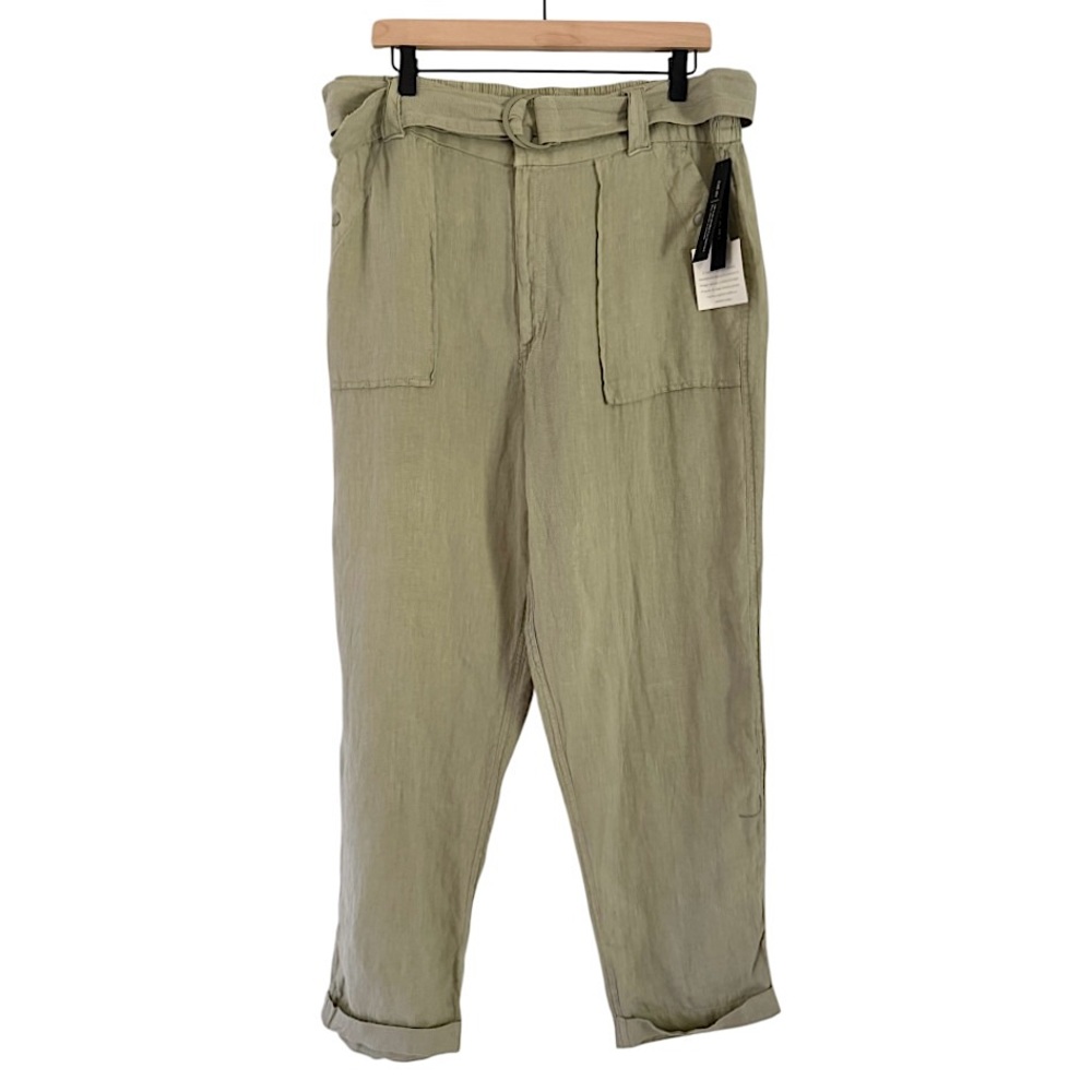 NWT Tahari‎ Linen Women’s Straight Leg Vintage Look Belted Pants Green Size XL